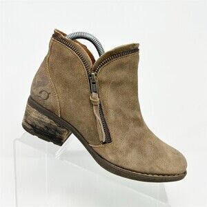 BORN Malta Womens Taupe Ankle Booties Side Zip Stacked Block Heel Zipper Size 7